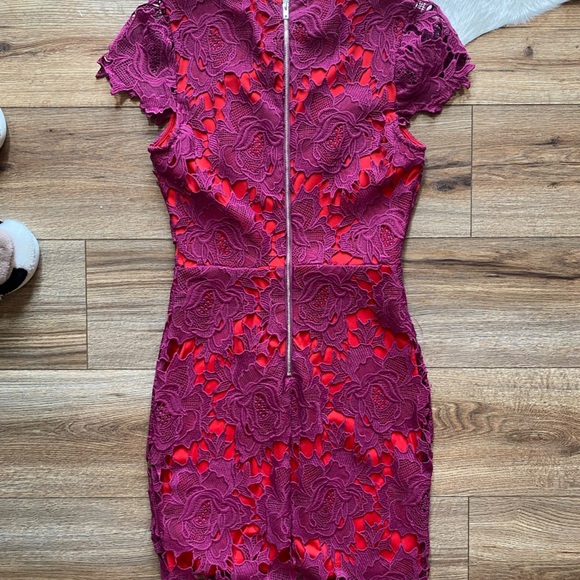 Just me Ruffle Sleeve floral Lace Sheath Dress - Picture 8 of 9